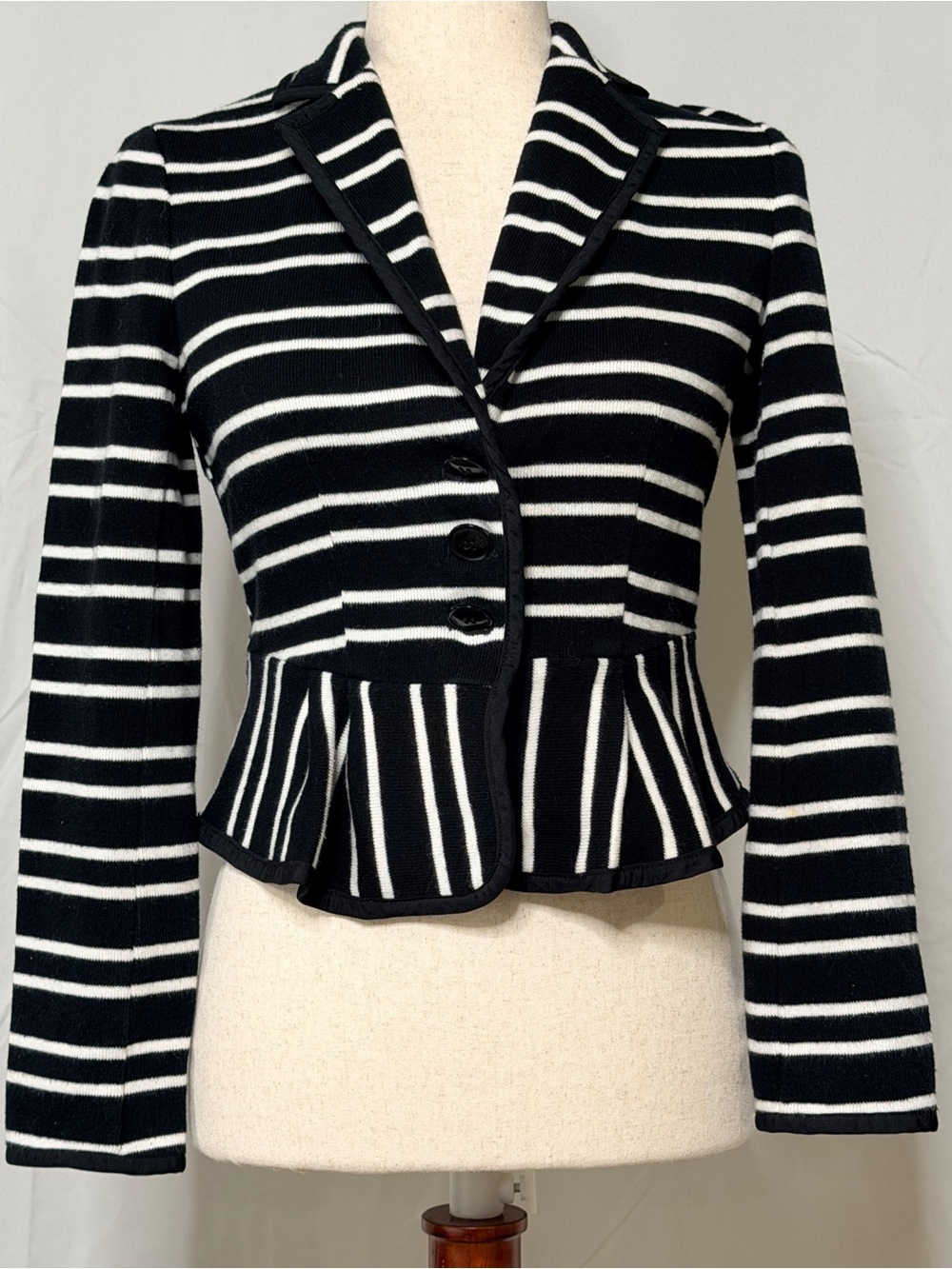 Ann Taylor Black and White knit Striped Peplum Blazer, preppy,classic, career